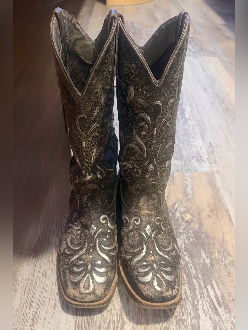 Roper Women’s Fancy Silver Inlay Western Boots - Square Toe US 8.5